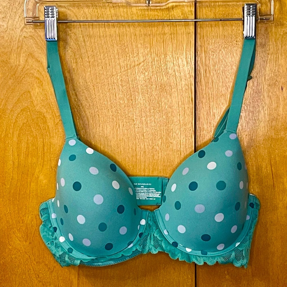 Teal polka dot bra with underwire *TRIED ON ONCE* size 36C No Boundaries